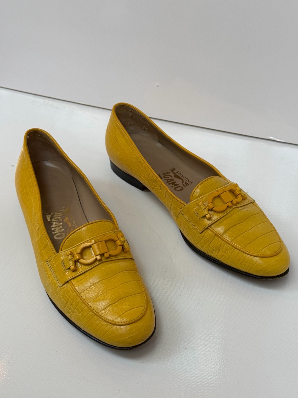 Salvatore Ferragamo Yellow Croc-Embossed Leather Loafers, 6 - Picture 3 of 11